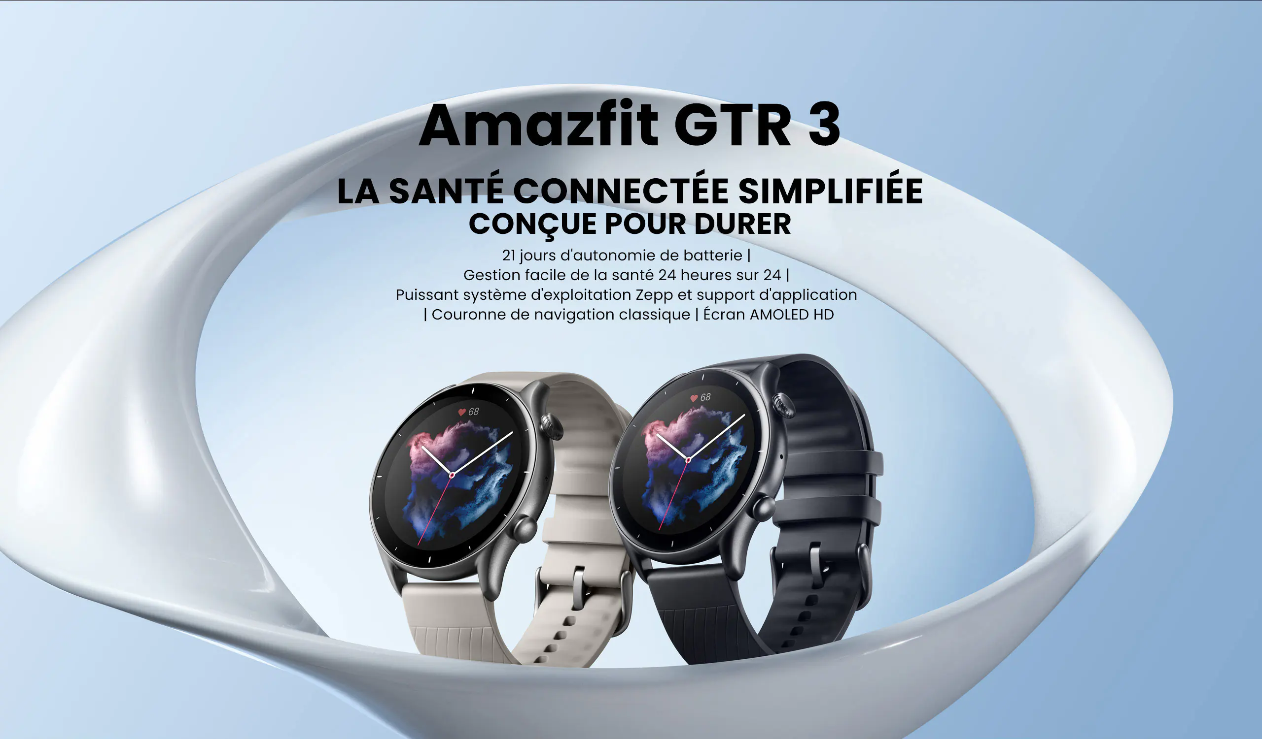 L'Amazfit GTR 3 affichant son écran AMOLED vibrant.